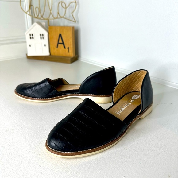 Dr. Scholl's Shoes - Dr. Scholls Black Faux Croc D'Orsay Flats Slip On - Size 7.5M
